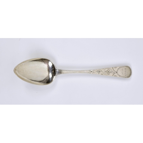 1021 - A Channel Islands silver Old English pattern bright cut soup spoon, maker's mark TDG over JLG struck... 