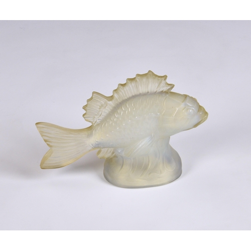 161 - A relief moulded opalescent glass fish in the style of Lalique, faint raised mark 'Ver Pryo' France,... 