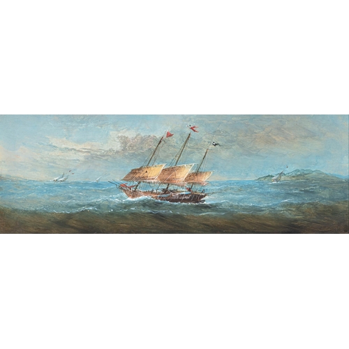 1640 - European School, 20th century, Chinese Junks at Sea. a pair, oil on panel, modern reproduction gold ... 