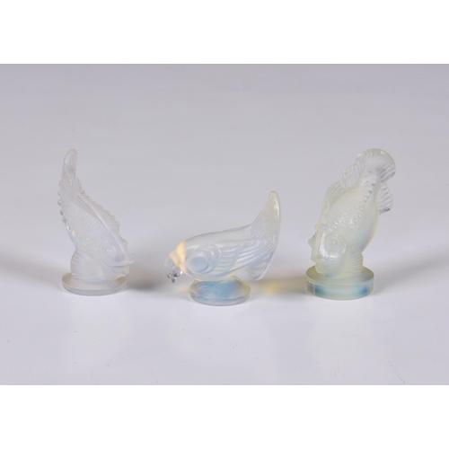 166 - Three Sabino opalescent moulded glass animal figures / paperweights, to include two fish and a dove,... 