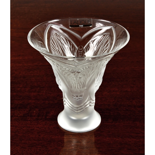 206 - A modern Lalique 'Cigales' trumpet vase, signed Lalique France to underside, original sticker, 4in. ... 