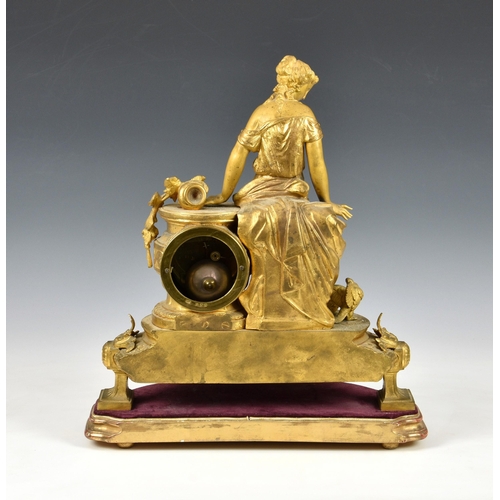 208 - A French gilt metal and porcelain mantel clock, emblematic of Innocence, late 19th / early 20th cent... 