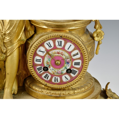 208 - A French gilt metal and porcelain mantel clock, emblematic of Innocence, late 19th / early 20th cent... 