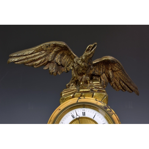 209 - A late 19th century French Sienna marble and ormolu mounted mantel clock, the drum case surmounted b... 