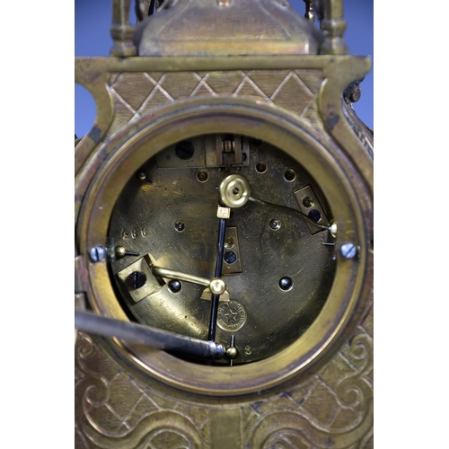 211 - A French cast and pierced brass mantel clock, late 19th century, the Renaissance style case with lan... 