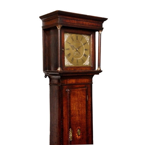 213 - A late 18th century oak 30 hour longcase clock by W. Edmund of Madeley, the square brass Roman dial ... 