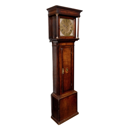 213 - A late 18th century oak 30 hour longcase clock by W. Edmund of Madeley, the square brass Roman dial ... 