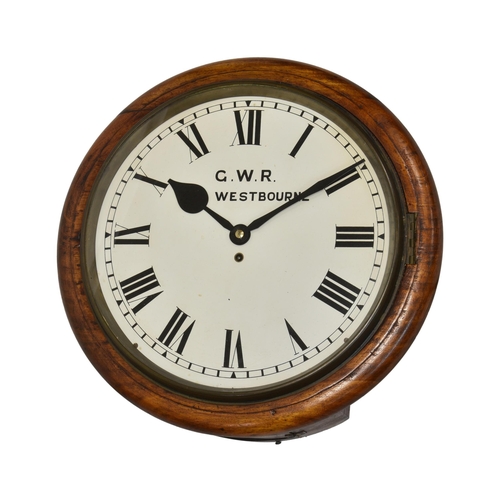 229 - An impressive early 20th century mahogany cased GWR railway wall clock, with single fusee movement a... 