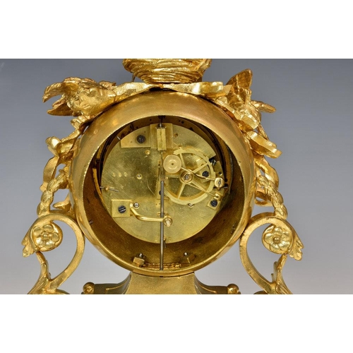 230 - A 19th century ormolu mantel clock in the manner of Jules Moigniez, the twin train movement with out... 