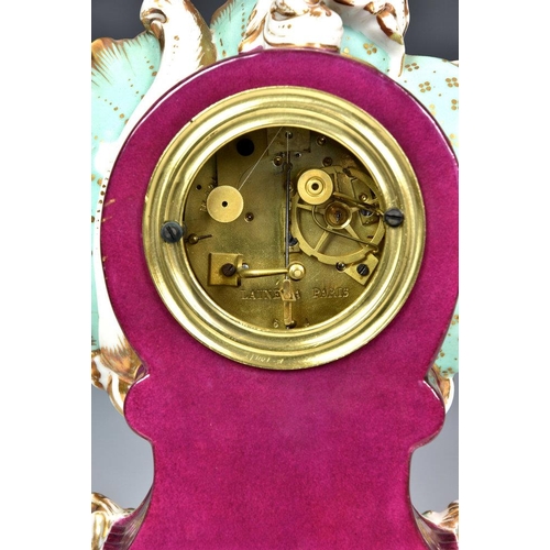 231 - A French porcelain mantel clock, 19th century, the twin train movement with silk suspension and outs... 