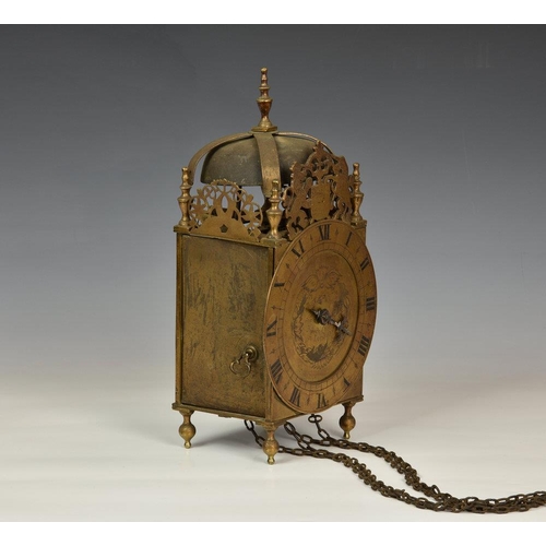 234 - A late 19th century lantern clock, in the 17th century style, the four pillar, weight driven movemen... 