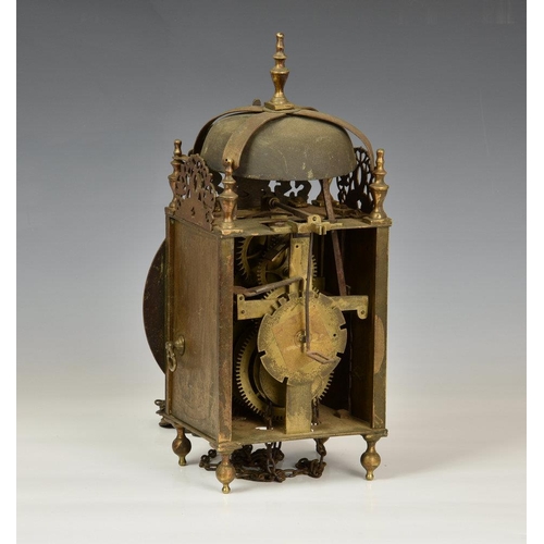 234 - A late 19th century lantern clock, in the 17th century style, the four pillar, weight driven movemen... 