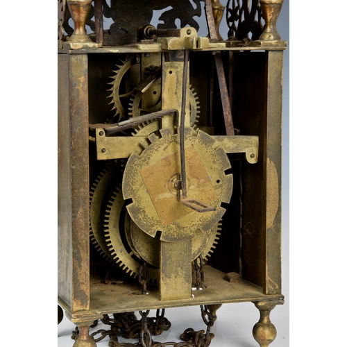 234 - A late 19th century lantern clock, in the 17th century style, the four pillar, weight driven movemen... 