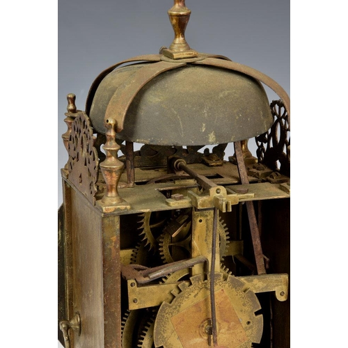 234 - A late 19th century lantern clock, in the 17th century style, the four pillar, weight driven movemen... 