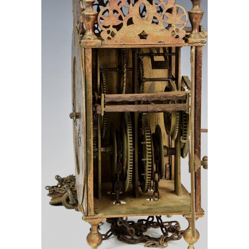 234 - A late 19th century lantern clock, in the 17th century style, the four pillar, weight driven movemen... 