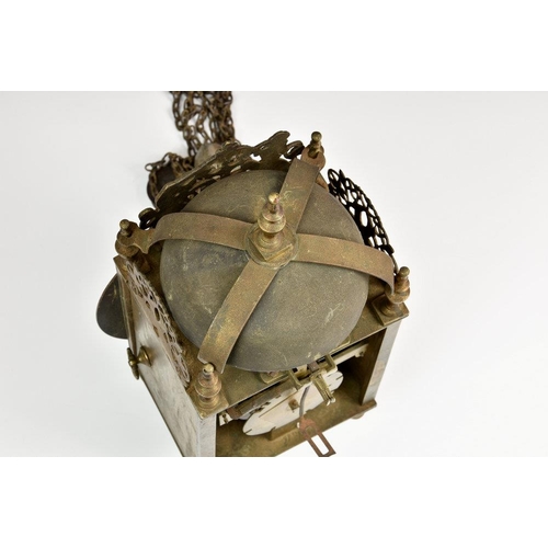 234 - A late 19th century lantern clock, in the 17th century style, the four pillar, weight driven movemen... 