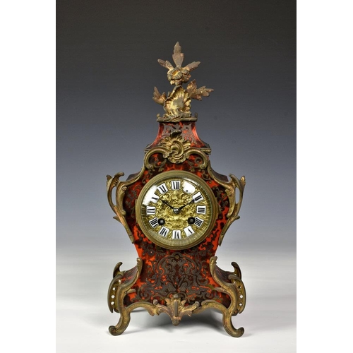 240 - A 19th century boulle twin train mantel clock, the 'P. Japy et Cie' movement, no. '1271 4 6', striki... 