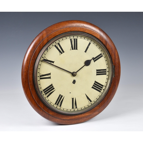 243 - A 19th century mahogany school clock, the 11¼in. painted Roman dial fronting a single fusee movement... 