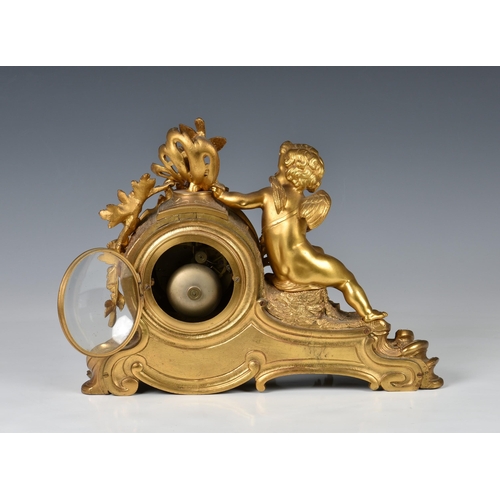 248 - A French ormolu rococo revival mantel clock, 19th century, the twin train movement signed 'G. Poursi... 