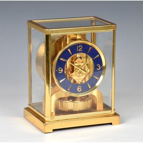 261 - A Jaeger LeCoultre gilt brass Atmos clock, 1980s-90s, with 4¼in. faux-lapis lazuli chapter ring with... 