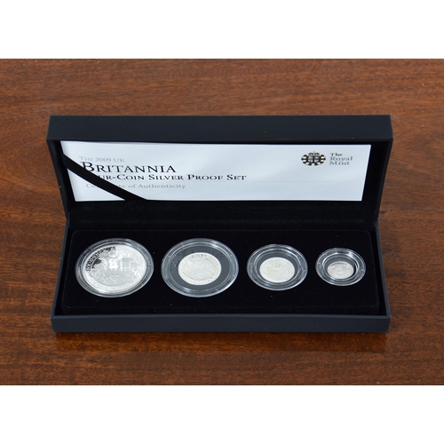 273 - Numismatics interest - The Royal Mint 2009 UK Britannia four-coin Silver Proof set, comprising a £2;... 