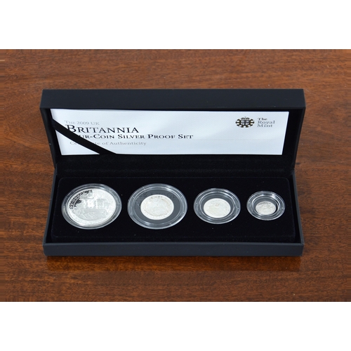 273 - Numismatics interest - The Royal Mint 2009 UK Britannia four-coin Silver Proof set, comprising a £2;... 