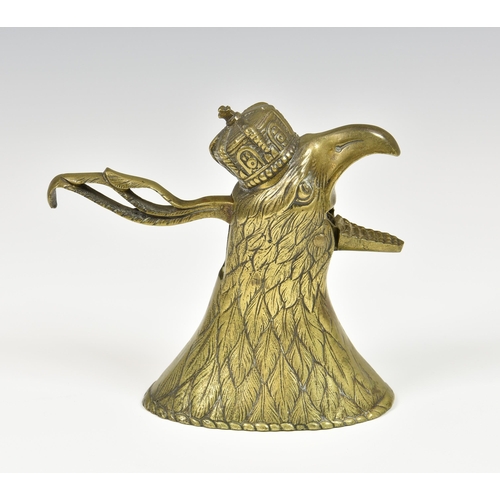 An early 20th century novelty brass eagle nutcracker, wear crown, the