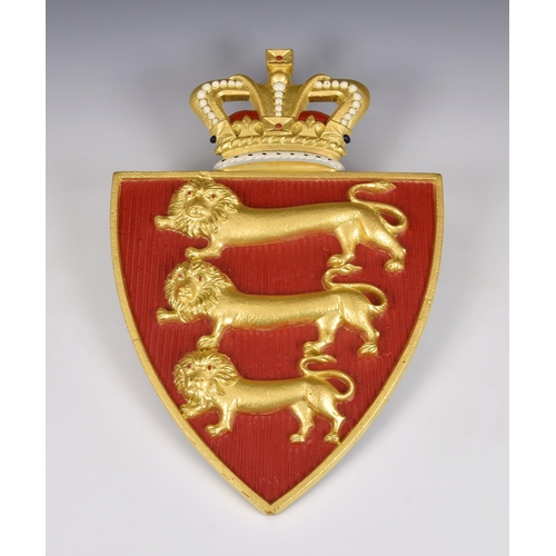 2867 - Channel Islands interest - A painted cast iron Jersey Coat of Arms, as at the historic central fish ... 