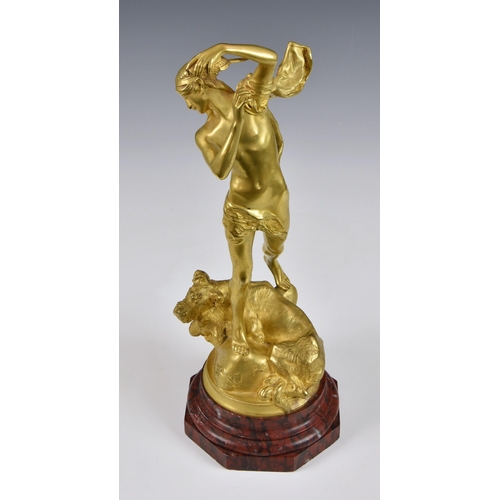 2874 - After Henri Peinte (French, 1845-1912), A gilt bronze figure of Orpheus holding a harp with Cerberus... 