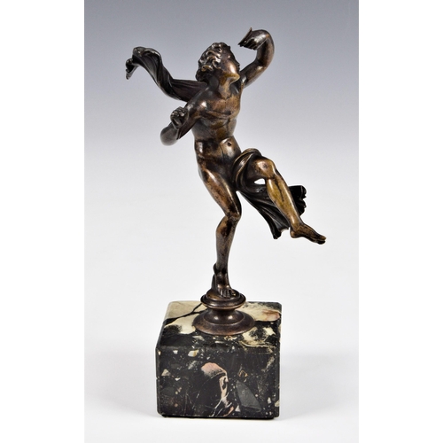 2875 - A bronze Art Nouveau style classical figure of a boy dancing, raised on marble effect plinth, 8in. (... 