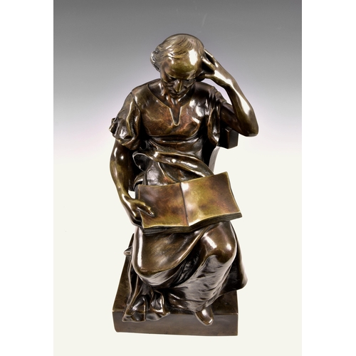 2883 - After Henri Louis Levasseur (1853-1934), a brown patinated bronze figure of a philosopher, sitting r... 