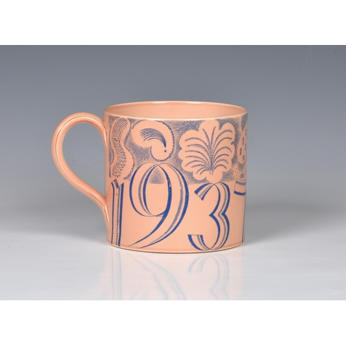 35 - Eric Ravilious for Wedgwood - a rare commemorative mug for the 1937 Coronation, c.1937, commemoratin... 