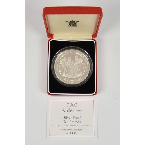 400 - Numismatics interest - The Royal Mint Alderney 2000 silver Proof Ten Pounds, issued to commemorate t... 