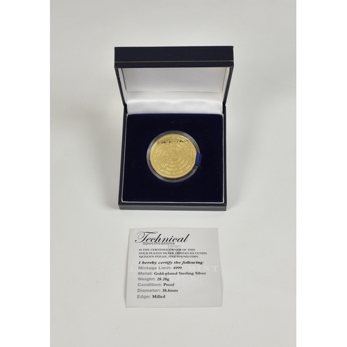 421 - Numismatics interest - The London Mint Gold-plated silver Tristan Da Cunha 'Queens Titles' Five Poun... 