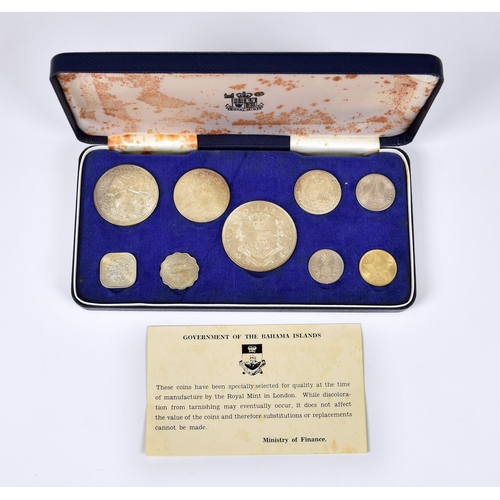 436 - Royal Mint Elizabeth II Bahama Islands nine coin set 1966, five (5) Dollars to one (1) cent, cased a... 