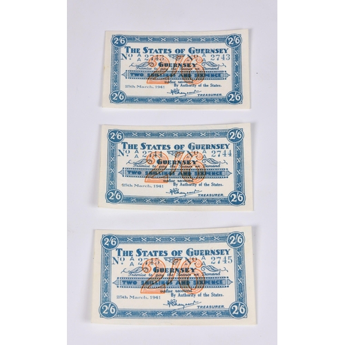 451 - British Banknotes - The States of Guernsey - German Occupation Two Shillings and Sixpence - Three (3... 