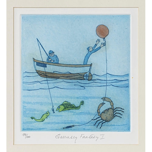 496 - Maria Burgess Whinney (British, 1914-1995), three coloured etchings from the 'Guernsey Fantasy' seri... 