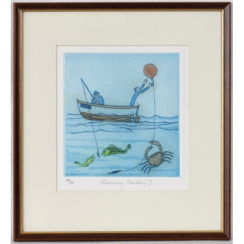 496 - Maria Burgess Whinney (British, 1914-1995), three coloured etchings from the 'Guernsey Fantasy' seri... 