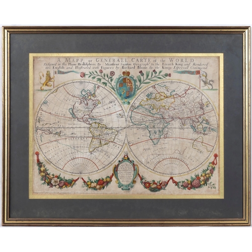 529 - Blome, Richard, A Mapp or Generall Carte of the World, Designed in two Plaine Hemisphers by Monsieur... 