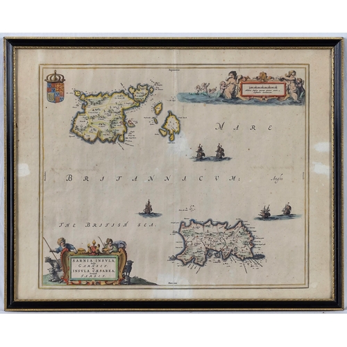 548 - Three Channel Islands maps, comprising Sarnia Insula by Johannes Blaeu, 17 x 21¼in. (43.2 x 54cm.), ... 