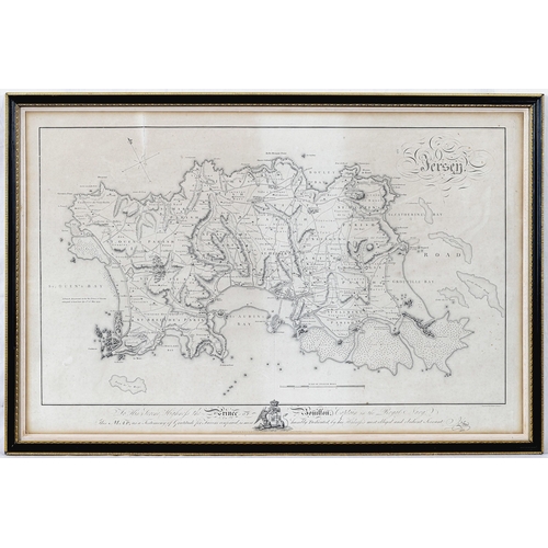 549 - A late 18th century map of the island of Jersey, dedicated 'To His Serene Highness the Prince of Bou... 