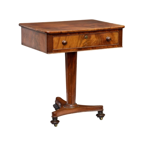 713 - A small early Victorian mahogany centre table, the rounded, rectangular top with a single drawer wit... 