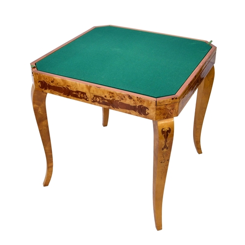 717 - An Italian burr maple and marquetry metamorphic games table, late 20th century, the square top with ... 