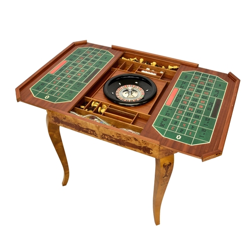 717 - An Italian burr maple and marquetry metamorphic games table, late 20th century, the square top with ... 