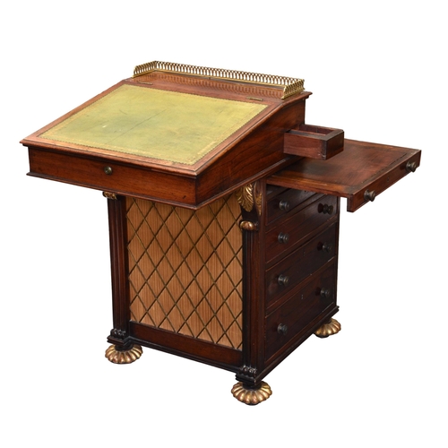 830 - A William IV rosewood and parcel gilt Davenport desk in the manner of Gillows of Lancaster, the slid... 