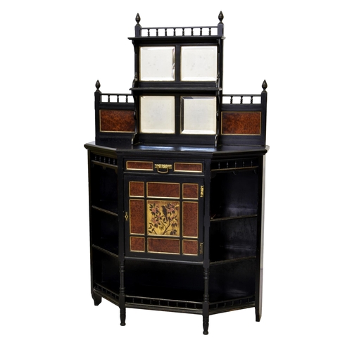 834 - A late-Victorian ebonised, burr amboyna and painted chiffonier in the Aesthetic Movement taste, the ... 