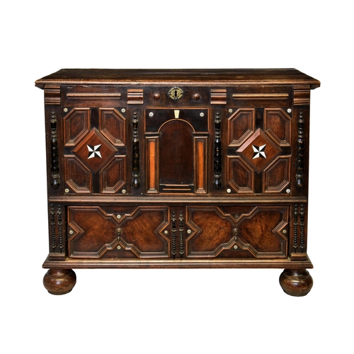 859 - A Charles II and later oak, walnut and marquetry mule chest, late 17th century and later, alteration... 