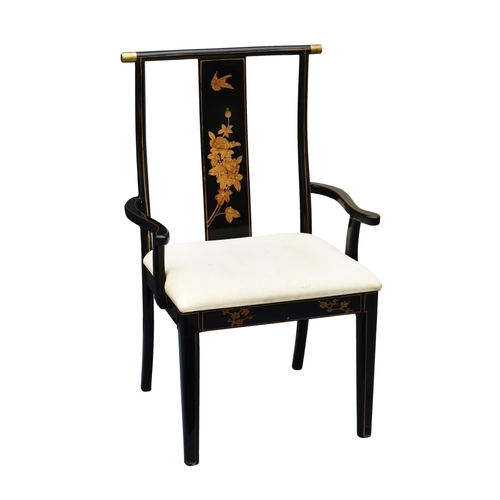 990 - A Chinese painted and black lacquered chinoiserie extending dining table, the pull-out mechanism wit... 