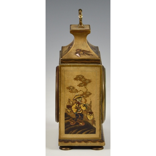 227 - A Zenith chinoiserie lacquered table clock, 1920s, the signed, Roman enamel dial fronting an engine ... 