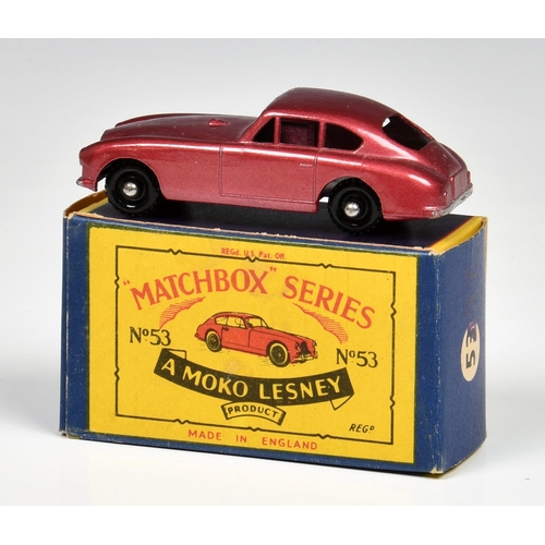 2526 - Matchbox Lesney 1-75 Series MB53a Aston Martin DB2-4, metallic red, BPW, box type B (NM, box G-VG).